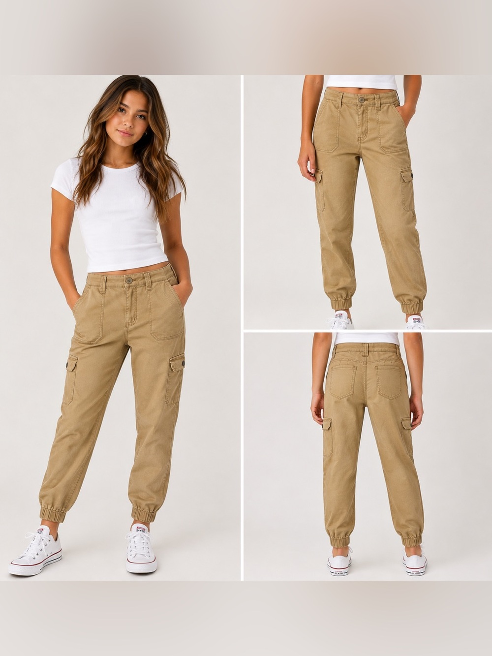 Lilac Sunset Juniors Khaki Cargo Jogger Pants Stretch Utility Size 9/10 School
